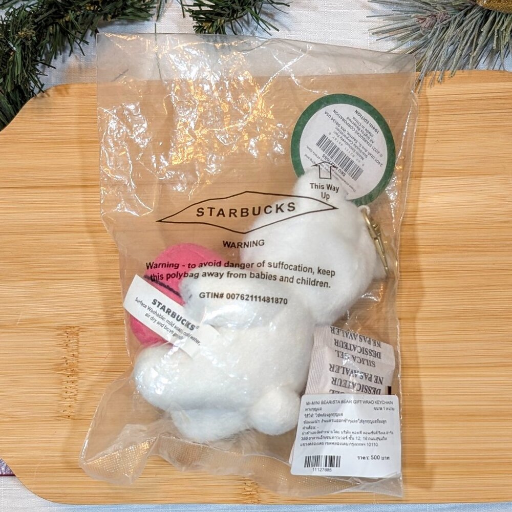 Starbucks Christmas Holiday 2021 White Plush Bearista w/ Pink Pkg/Mini Keychain - Picture 5 of 8